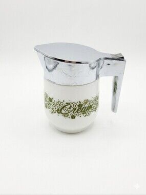 Gemco Vintage Cream Dispenser Milk Glass Green Floral Country Meadow Pattern 70s